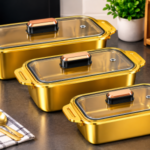 Premium Gold Stainless Steel Food Container Set – 3 Pcs